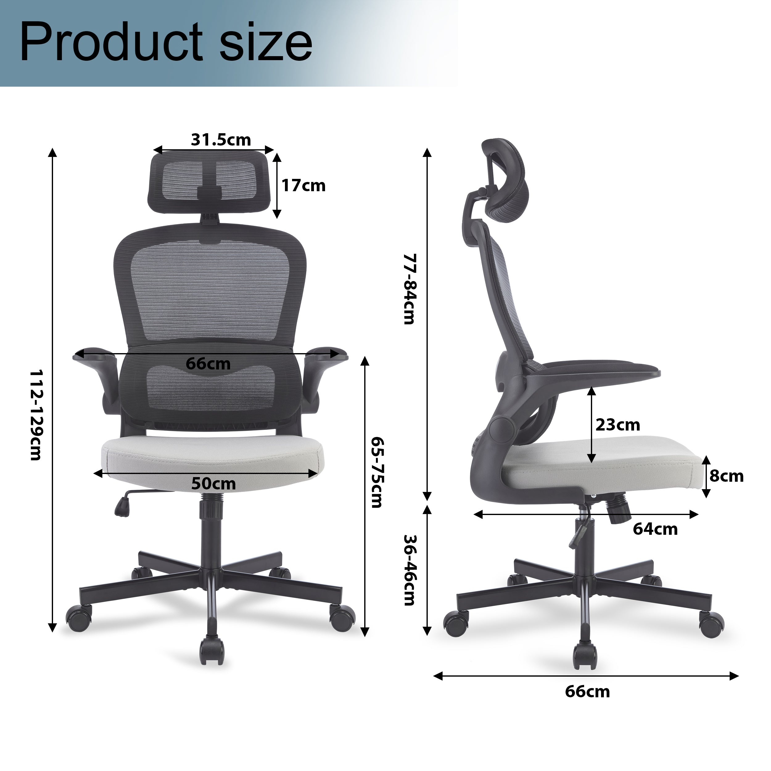 Buy a black grey fabric office chair, available in various sizes for your comfort and style.