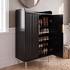 [Black] Fluted Black Painted 5 Tier Shoe Storage shown open with fluted doors, gold legs