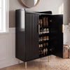 [Black] Fluted Black Painted 5 Tier Shoe Storage shown open with fluted doors, gold legs