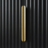 Flutrina black wardrobe vertical handle close up with metallic golden finish and textured door surface