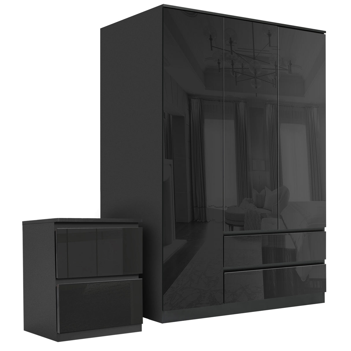 Black gloss bedroom furniture set stylish storage drawers for a modern and sleek bedroom