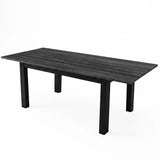 [160cm | Black] Extended table on white background with longer wood-grain top, square legs, and centre support frame
