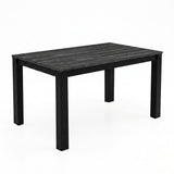 [140cm | Black] Closed 140cm dining table with black wood-effect top, centre seam, black iron frame and four square legs.