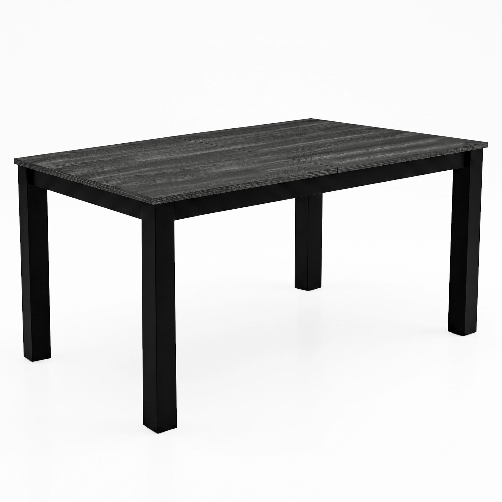 [160cm | Black] Hartley extendable dining table in regular 160cm size with wood-effect top, thick square iron legs and frame