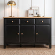 [Black] Haven Large Black Sideboard with Drawers & Oak Top, Painted Finish straight-on look against a white panel wall.