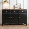 [Black] Haven Large Black Sideboard with Drawers & Oak Top, Painted Finish straight-on look against a white panel wall.