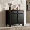[Black] Haven Small Black Sideboard with Drawers & Oak Top, Painted Finish from an angled perspective highlighting its clean lines.