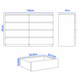 [Black] 8-drawer chest of drawers size guide: H 97 x W 115 x D 40 cm; drawer H 13.4 x W 52.2 x D 33.7 cm.