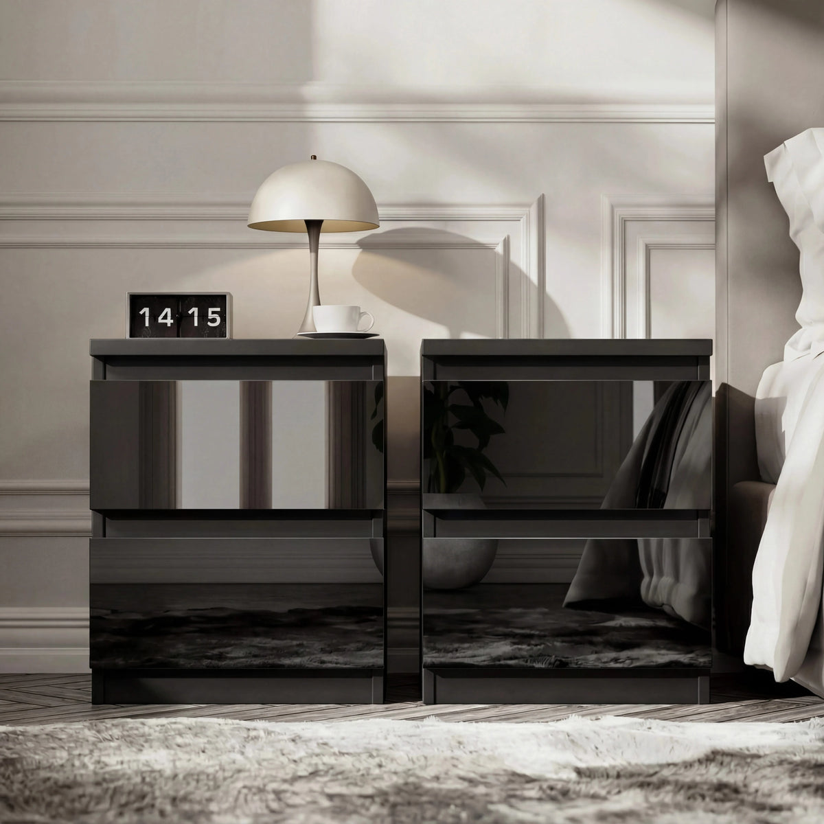 High Gloss Pair of 2 Drawer Bedside Tables
