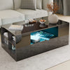 [Black] high gloss coffee table with blue LED lights, drawers, and open shelving, perfect for sleek and modern interiors.