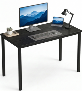 [100 X 50 cm] Home Office Desk shown on plain white background with monitor, tablet, keyboard, mouse, anglepoise lamp, and succulent in a geometric pot