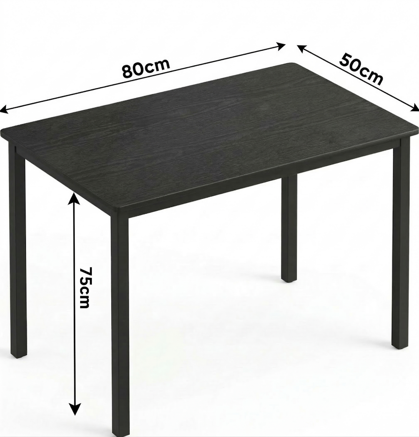 [80 X 50 cm] Home Office Desk dimensions diagram showing 80cm length, 50cm width, and 75cm height with arrows on a white background 80x50cm