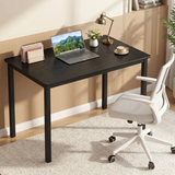 [80 X 50 cm] Home Office Desk styled in a warm beige room with laptop, brass lamp, daisies, coffee cup, and white mesh chair on a textured rug 80x50cm