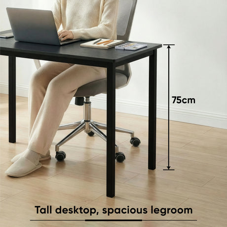 [100 X 50 cm] Black home office desk 100cm side view showing 75cm height with seated user beneath
