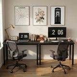 [120 X 50 cm] Twin 120cm black desks against panelled wall with matching digital clocks