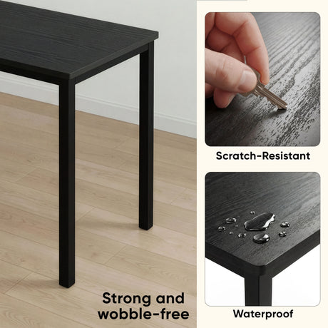 [80 X 50 cm] 80cm black computer desk corner detail, water beading on tabletop and scratch test inset