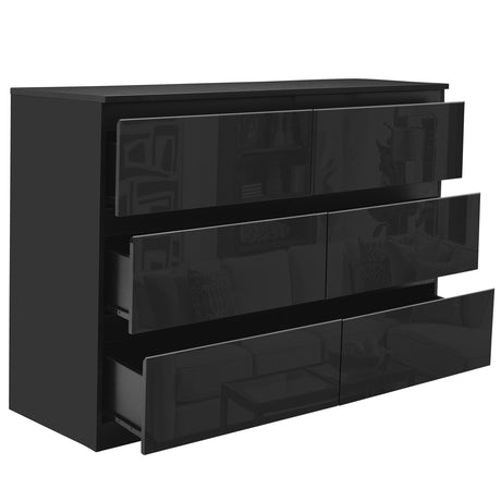 Black large chest of drawers, offering spacious storage with a modern, sleek design.