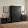 [Black] Linra bedroom furniture set group shot showing wardrobe, chest of drawers and pair of bedsides