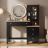 [Black] Linra dressing table front view with illuminated LED mirror and full width storage drawer arrangement