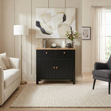 Linra Black Painted 2 Door Sideboard with Drawers - Oak Top