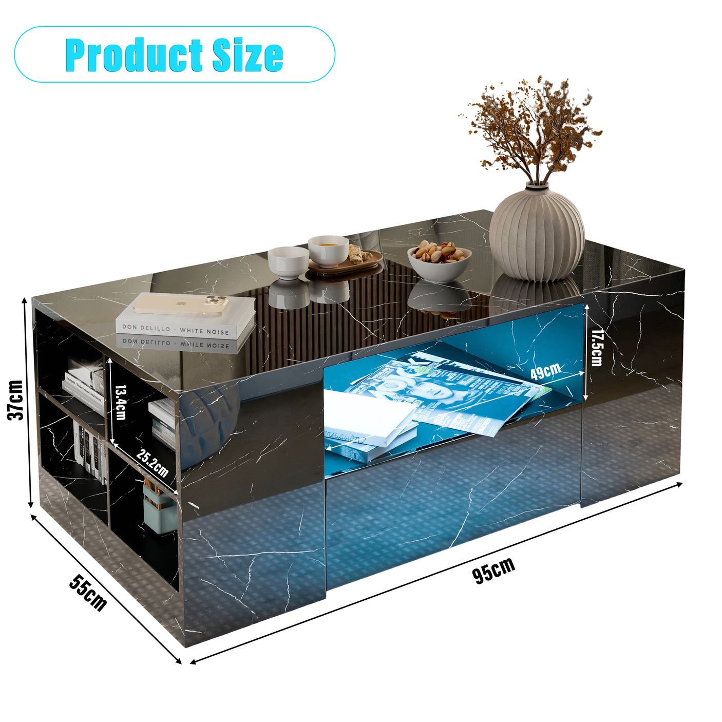High Gloss Coffee Table With Storage & LED Lights