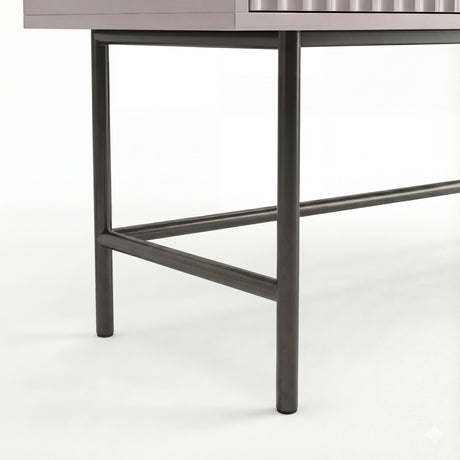 Close-up view of the black metal legs supporting the clean, modern design of a dressing table with a sturdy framework