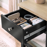[Black] Open drawer detail of Black Shaker Bedside Table showing internal storage capacity.