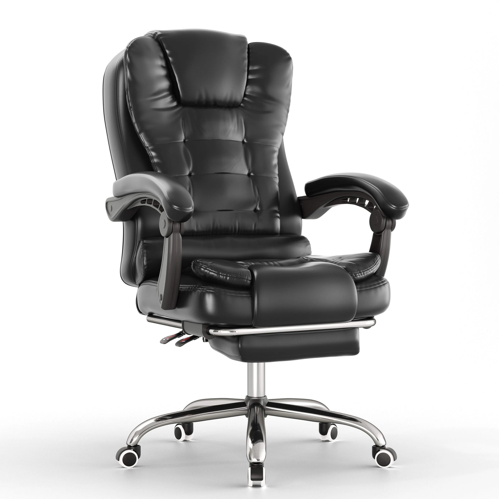 [Black] Black office chair with reclining feature on a white background