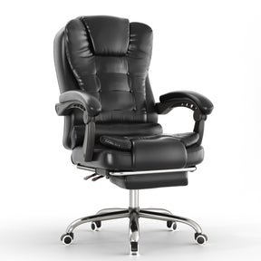 Black office chair with reclining feature on a white background