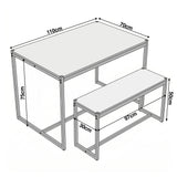 [Black] Orvak Dining Table with Bench Set technical drawing showing table and bench dimensions with measurements