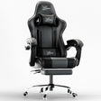 Xstriker Gaming Chair With Footrest in black PU leather featuring ergonomic lumbar support, reclining backrest, and padded armrests for home or office use. Ideal for gamers and professionals seeking comfort and style in a PC desk chair.