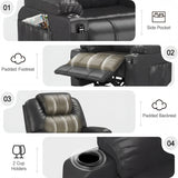 Electric Recliner Chair For Elderly with heat and massage featuring side pocket, padded footrest, padded backrest, and dual cup holders.