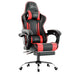 Xstriker Gaming Chair With Footrest in black and red, featuring ergonomic design, lumbar support, and retractable footrest for home or office use. Ideal for gamers and professionals seeking comfort and style in a PC desk chair.