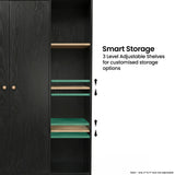 [Black] Selby wardrobe open shelving section showing 3-level adjustable shelf positions with green highlight indicators