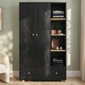 Kids Triple Wardrobe with Drawer & Open Shelves - Black