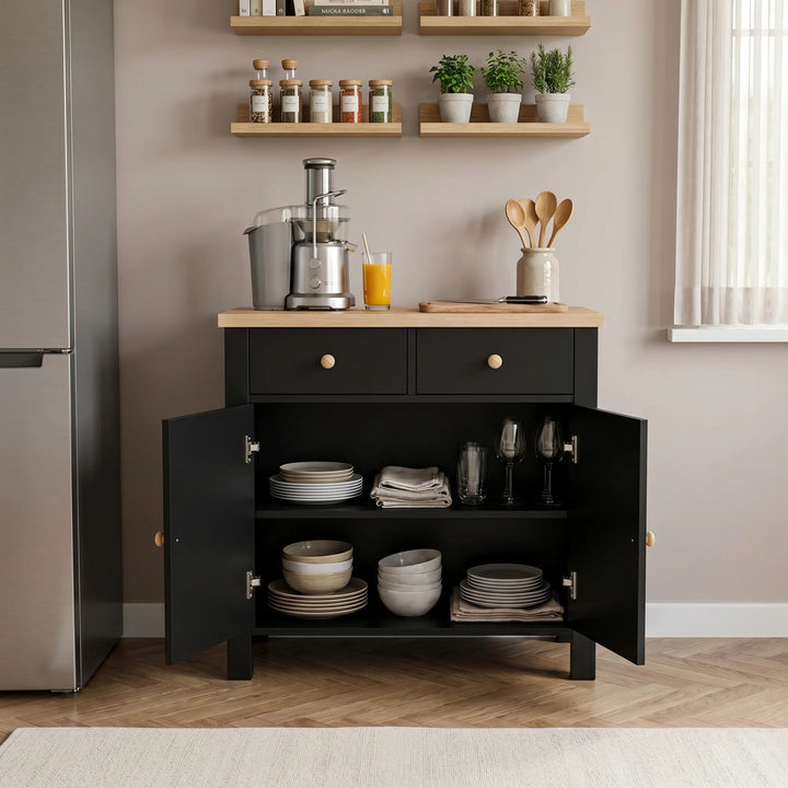 Linra Sideboard Cabinet with Oak Top and Storage