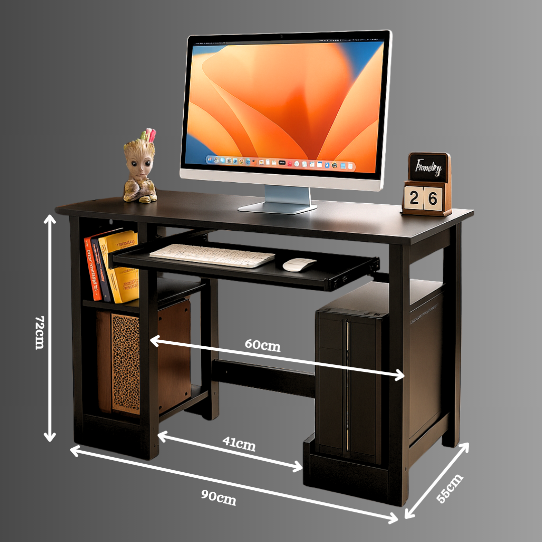 Black gaming computer table with ample workspace, versatile PC desk for gaming, study or work desk for home