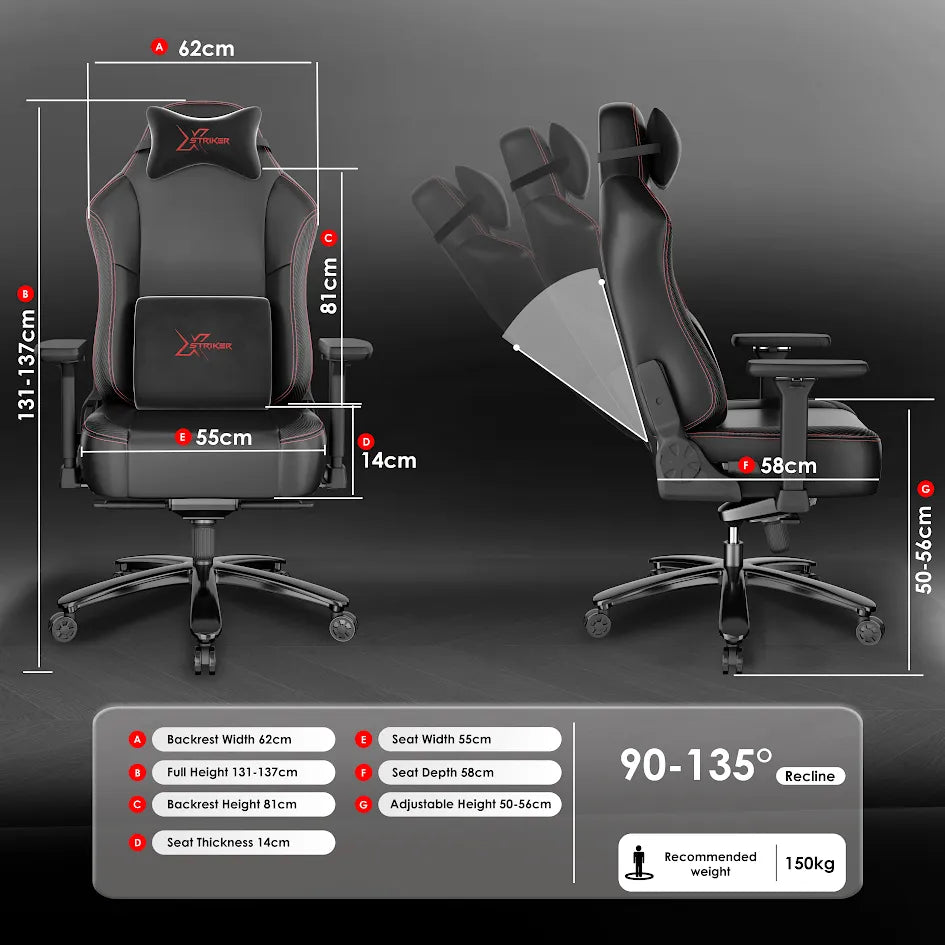 Office Gaming Chair with Wide Seat PC Computer Gamer Chair Xstriker features 90–135° recline, adjustable height, and ergonomic backrest for comfort.