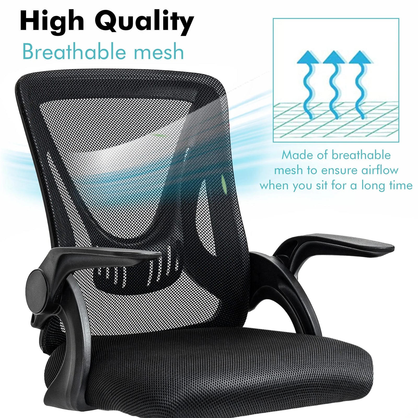 [Black] Adjustable office chair with breathable mesh backrest and tilt features for superior comfort and support.