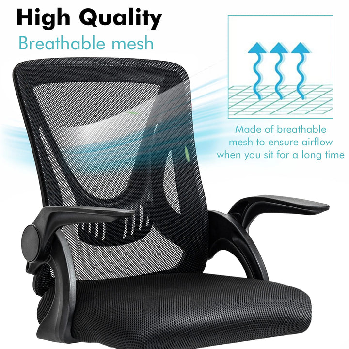 [Black] Adjustable office chair with breathable mesh backrest and tilt features for superior comfort and support.