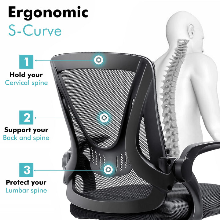 [Black] Ergonomic lumbar support chair with mesh backrest to maintain healthy posture and reduce strain.