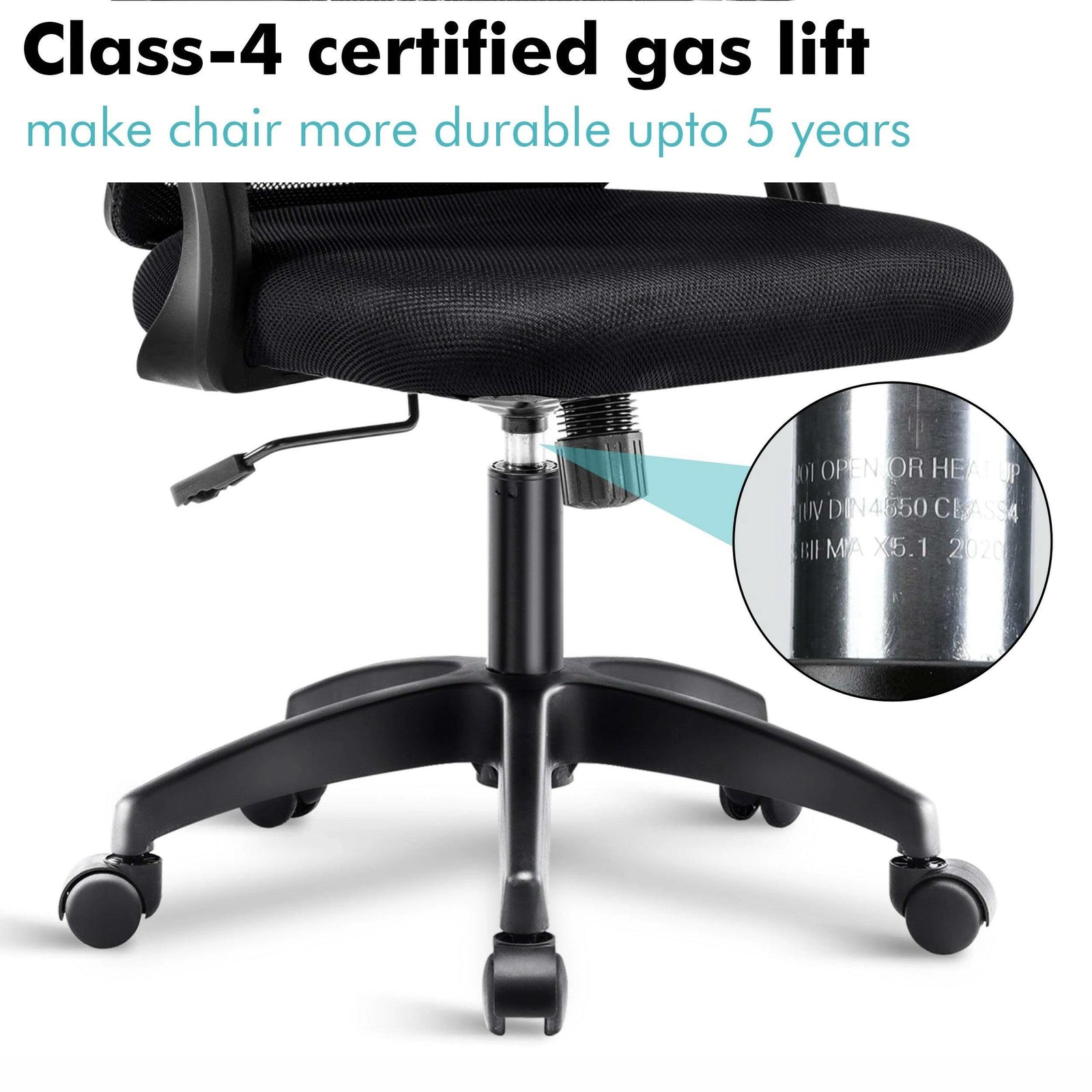 [Black] Comfy desk chair with SGS-4 certified gas piston, ensuring smooth and secure height adjustments.