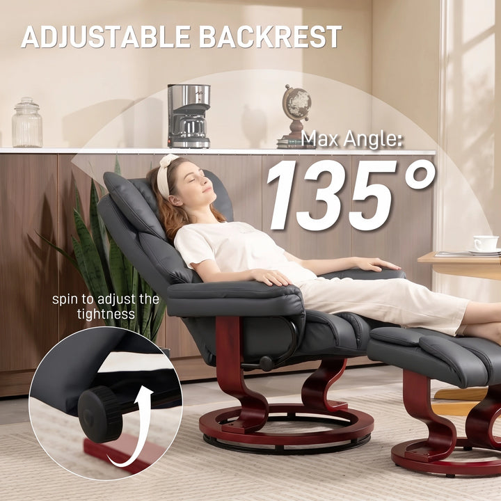 [Black - PU Leather] A recliner chair with an attached footrest shown in a styled living room.