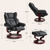 [Black - PU Leather] recliner chair with matching stool with dimension details of Chair H:101 cm, W:50 cm, D:43 cm and footstool H:41 cm, W:52 cm, and D:51 cm 