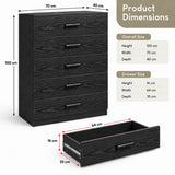 [Black] Dimensional diagram showing overall and drawer measurements for the Black 5 Drawer Chest.