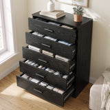 [Black] Front view of the Black Tall 5 Drawer Chest of Drawers with matching black handles.
