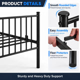 [Black | Double] Product details showing smooth rounded edges, easy assembly, and floor protectors