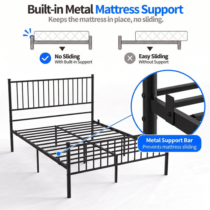 [Black | Double] Built-in metal mattress support bar feature to prevent sliding on bed frame