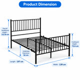 [Black | Double] Product dimensions for Black Vertical Metal Double Bed Frame with High Headboard