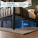 [Black | Double] Under-bed storage space feature with 32 cm clearance on metal bed frame
